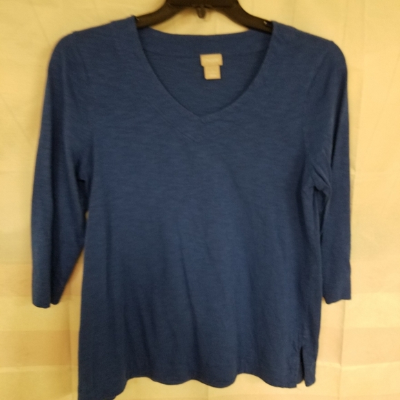 Chico's Size 1 Medium Blue 3/4 Sleeve V Neck - Picture 1 of 5